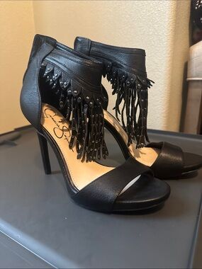 Jessica Simpson Black Fringe Studded High Heels